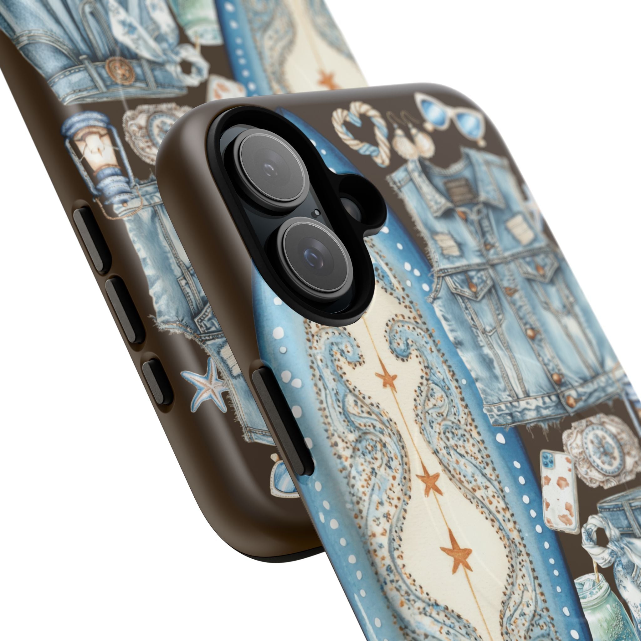 Sundown Cowgirl Boots Brown Phone Case | Coastal Western Patchwork MagSafe Design