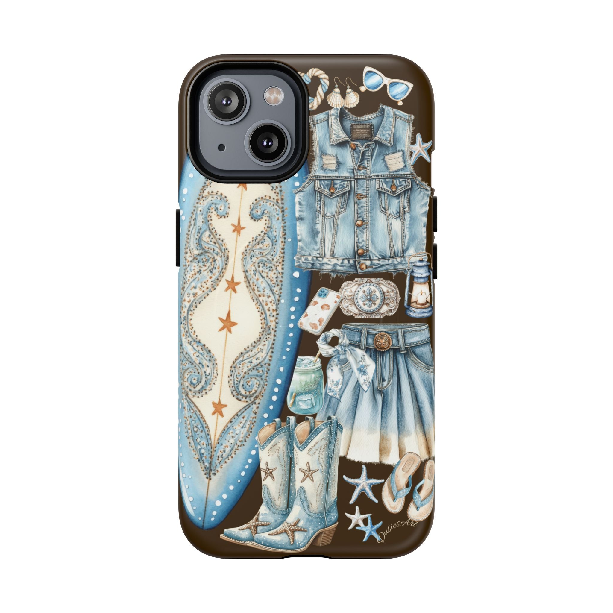 Sundown Cowgirl Boots Brown Phone Case | Coastal Western Patchwork MagSafe Design