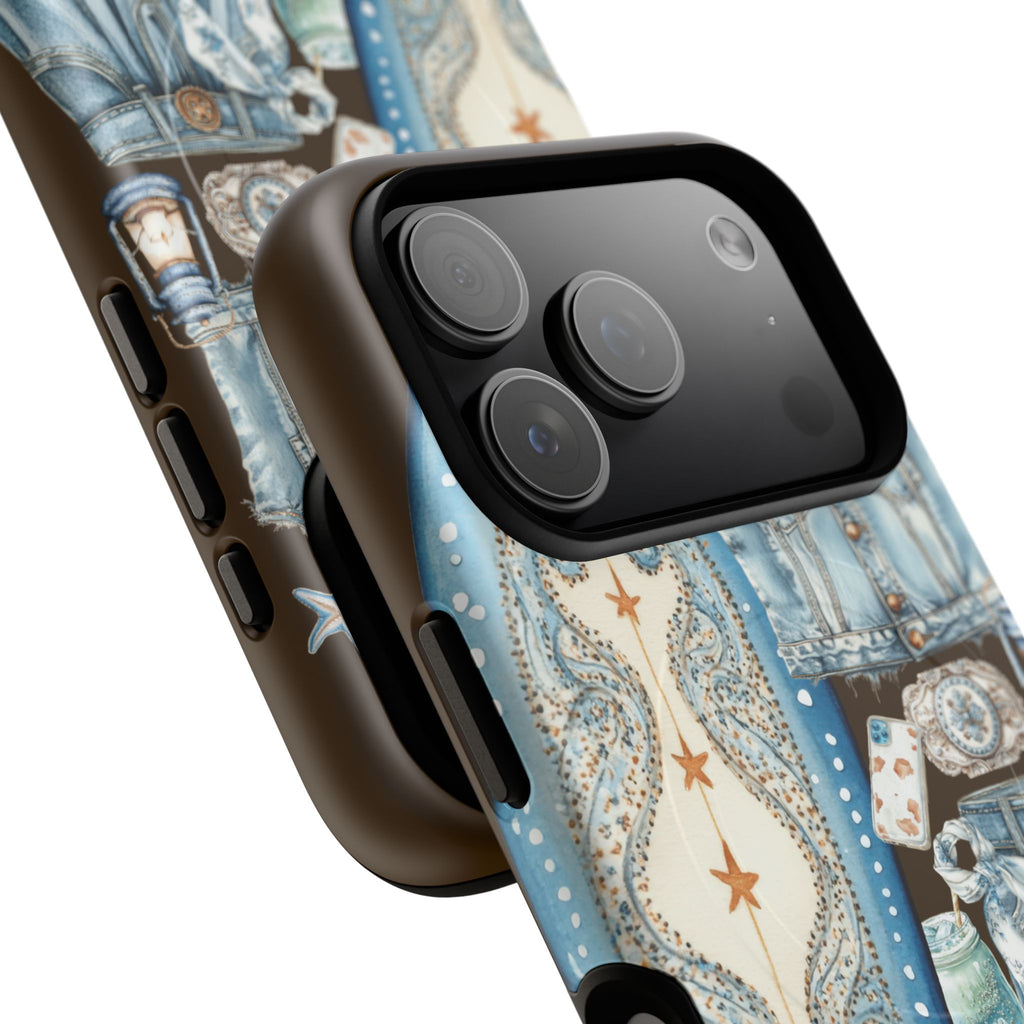 Sundown Cowgirl Boots Brown Phone Case | Coastal Western Patchwork MagSafe Design