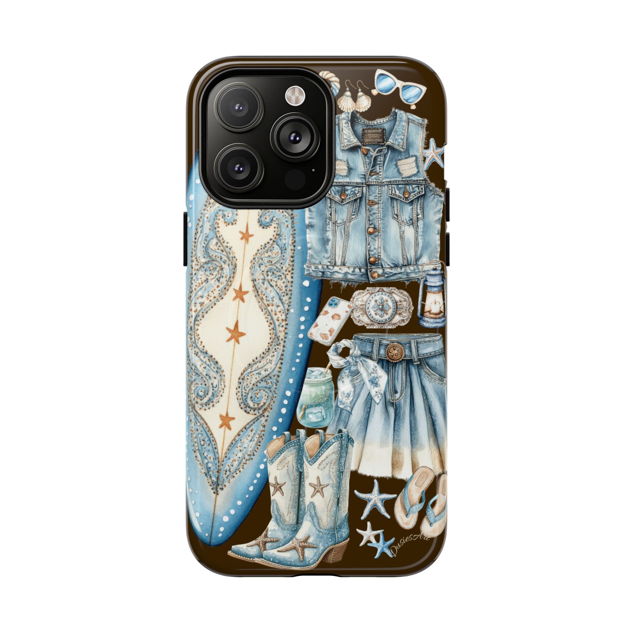 Sundown Cowgirl Boots Brown Phone Case | Coastal Western Patchwork MagSafe Design