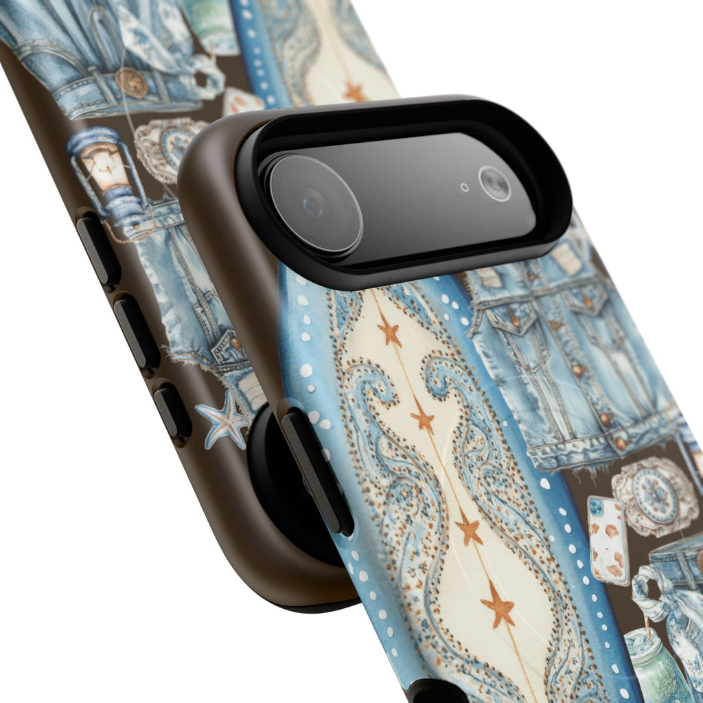 Sundown Cowgirl Boots Brown Phone Case | Coastal Western Patchwork MagSafe Design