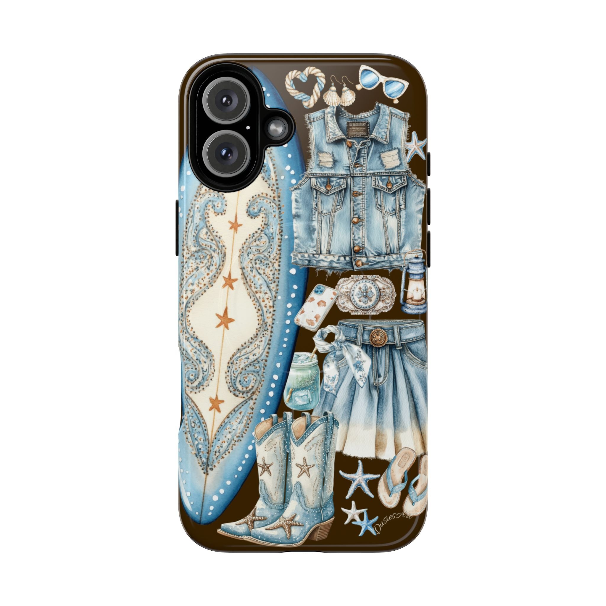 Sundown Cowgirl Boots Brown Phone Case | Coastal Western Patchwork MagSafe Design