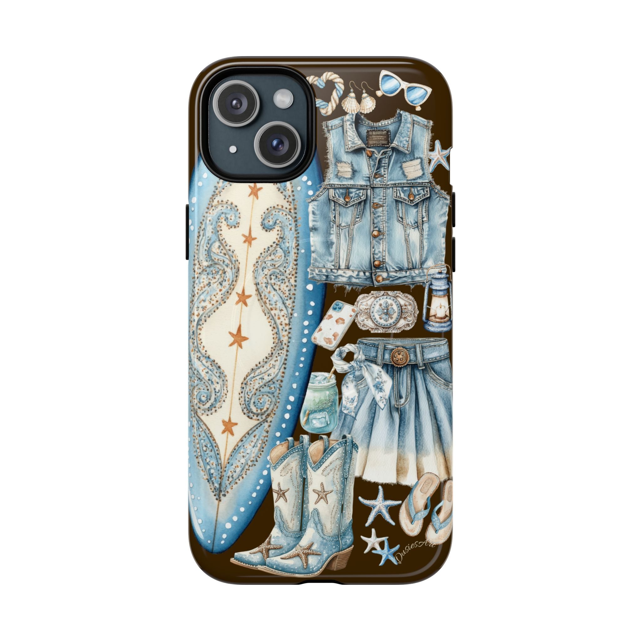 Sundown Cowgirl Boots Brown Phone Case | Coastal Western Patchwork MagSafe Design