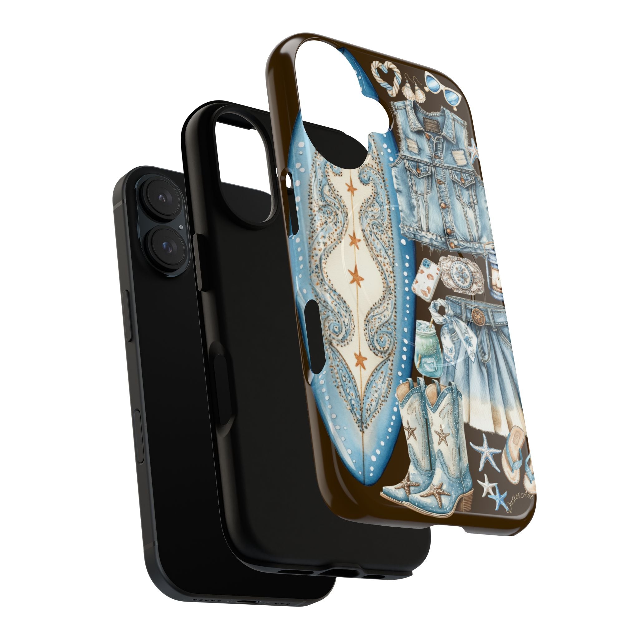 Sundown Cowgirl Boots Brown Phone Case | Coastal Western Patchwork MagSafe Design