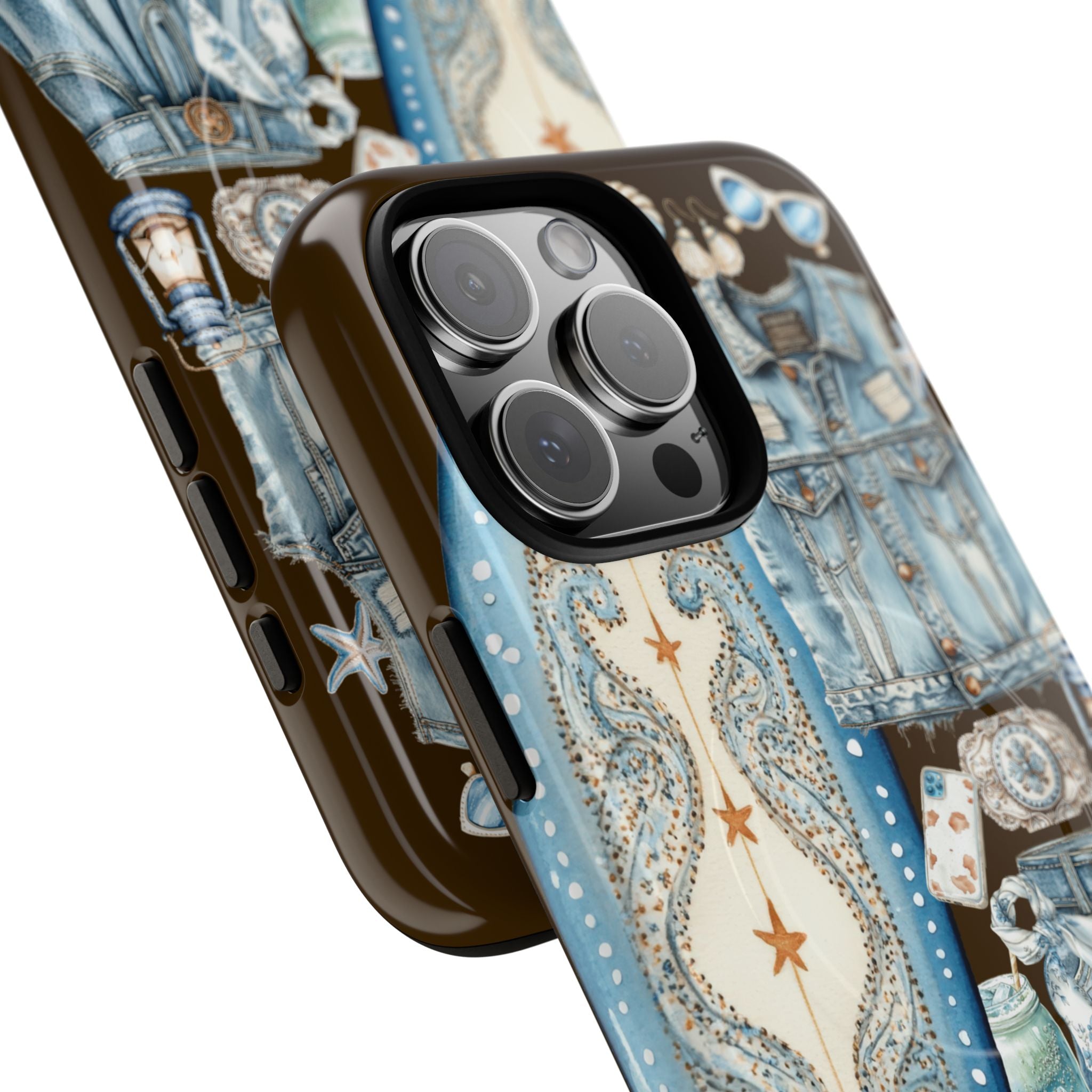 Sundown Cowgirl Boots Brown Phone Case | Coastal Western Patchwork MagSafe Design