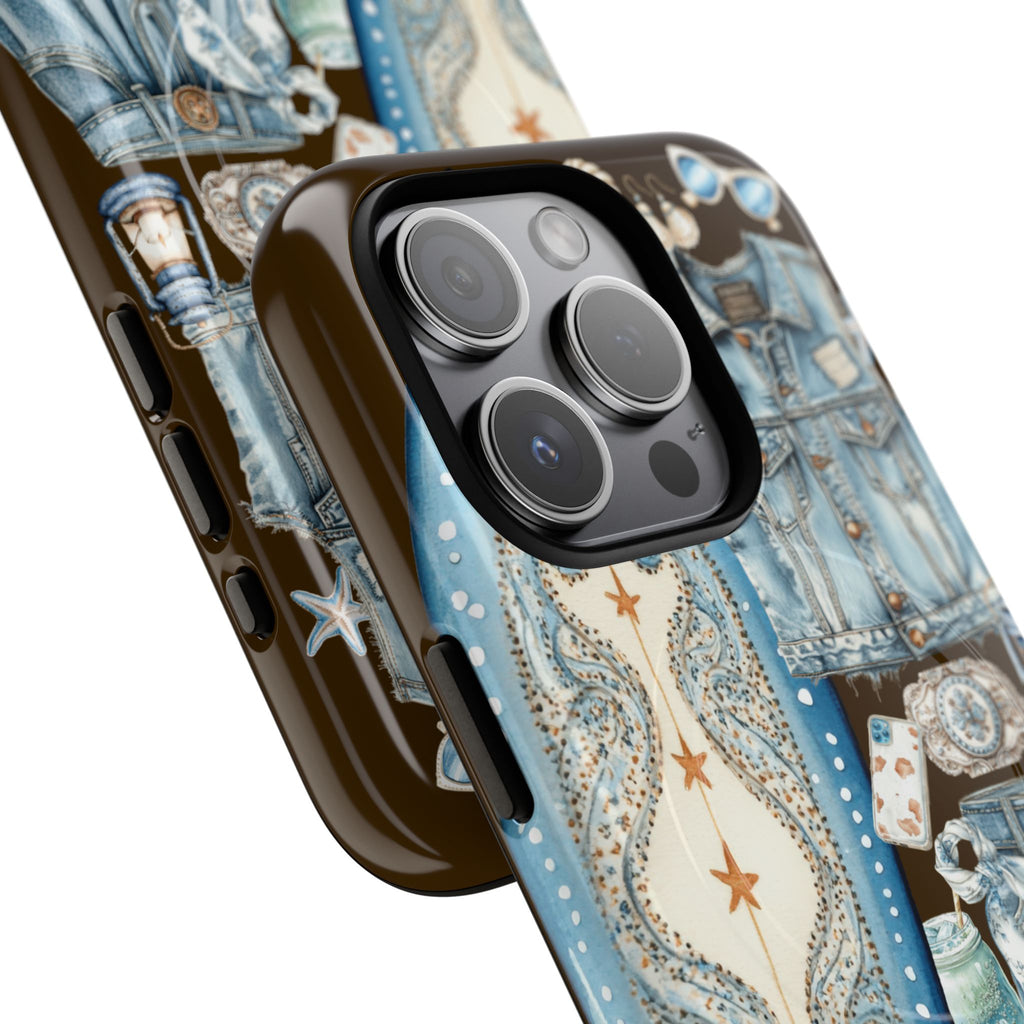 Sundown Cowgirl Boots Brown Phone Case | Coastal Western Patchwork MagSafe Design