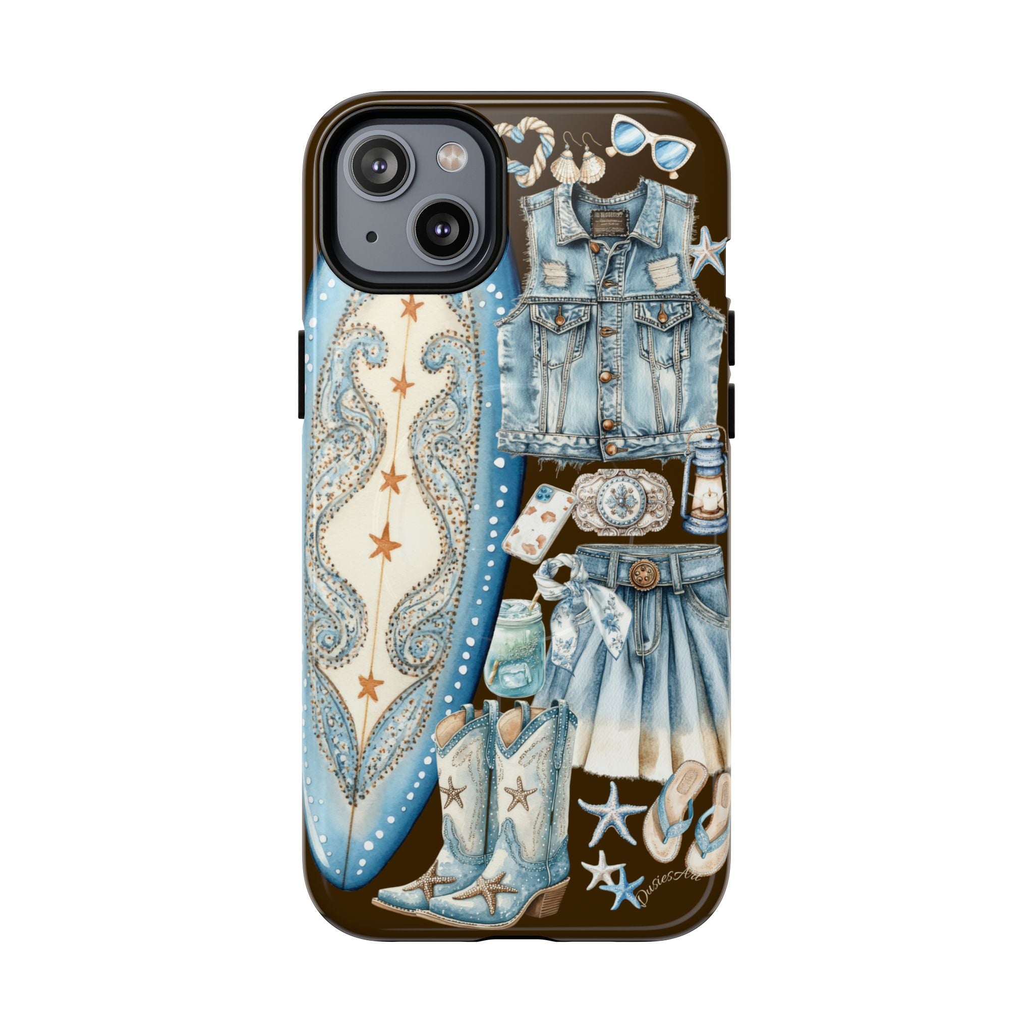 Sundown Cowgirl Boots Brown Phone Case | Coastal Western Patchwork MagSafe Design