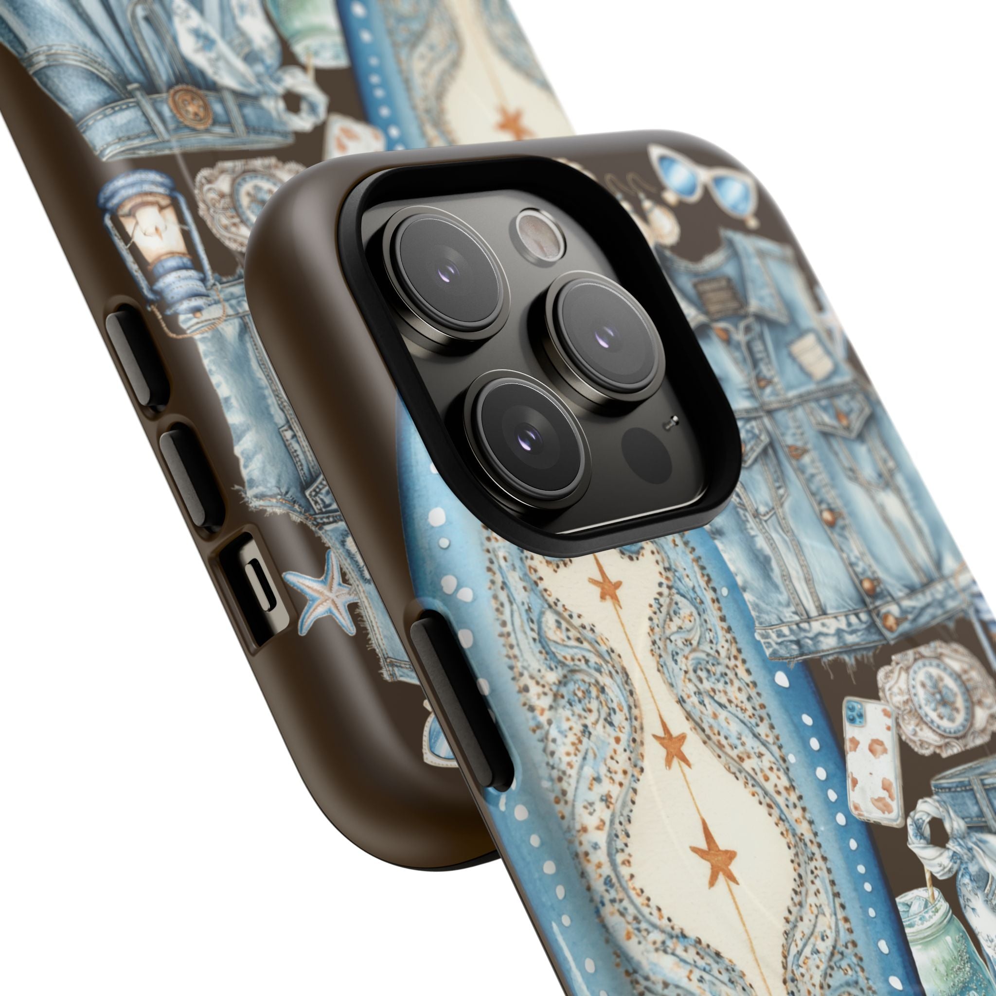 Sundown Cowgirl Boots Brown Phone Case | Coastal Western Patchwork MagSafe Design