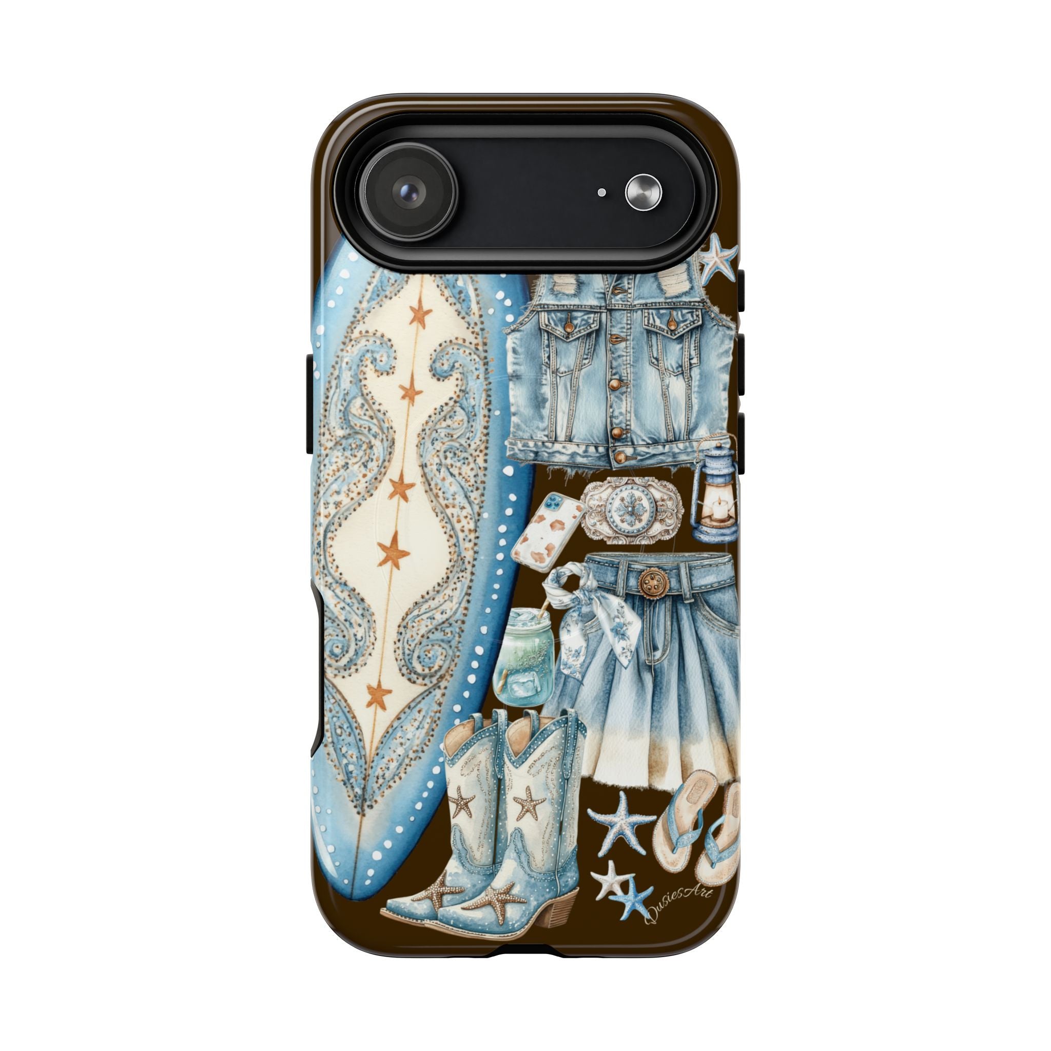 Sundown Cowgirl Boots Brown Phone Case | Coastal Western Patchwork MagSafe Design