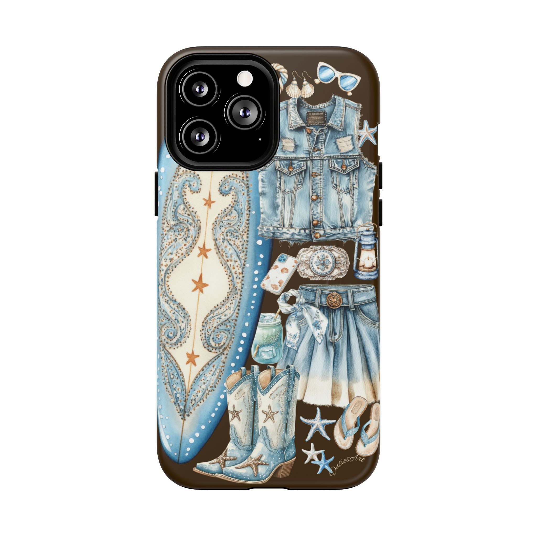 Sundown Cowgirl Boots Brown Phone Case | Coastal Western Patchwork MagSafe Design