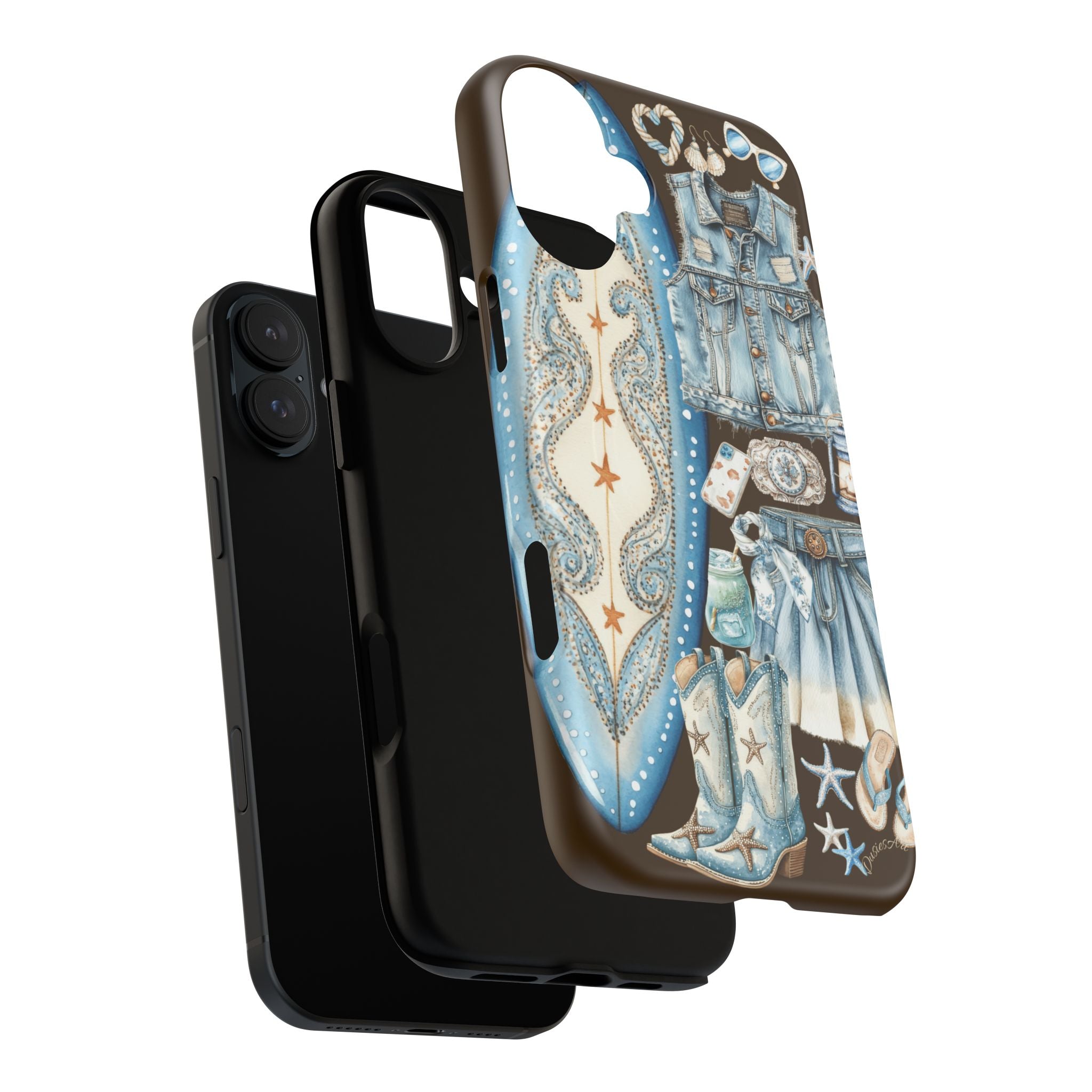 Sundown Cowgirl Boots Brown Phone Case | Coastal Western Patchwork MagSafe Design
