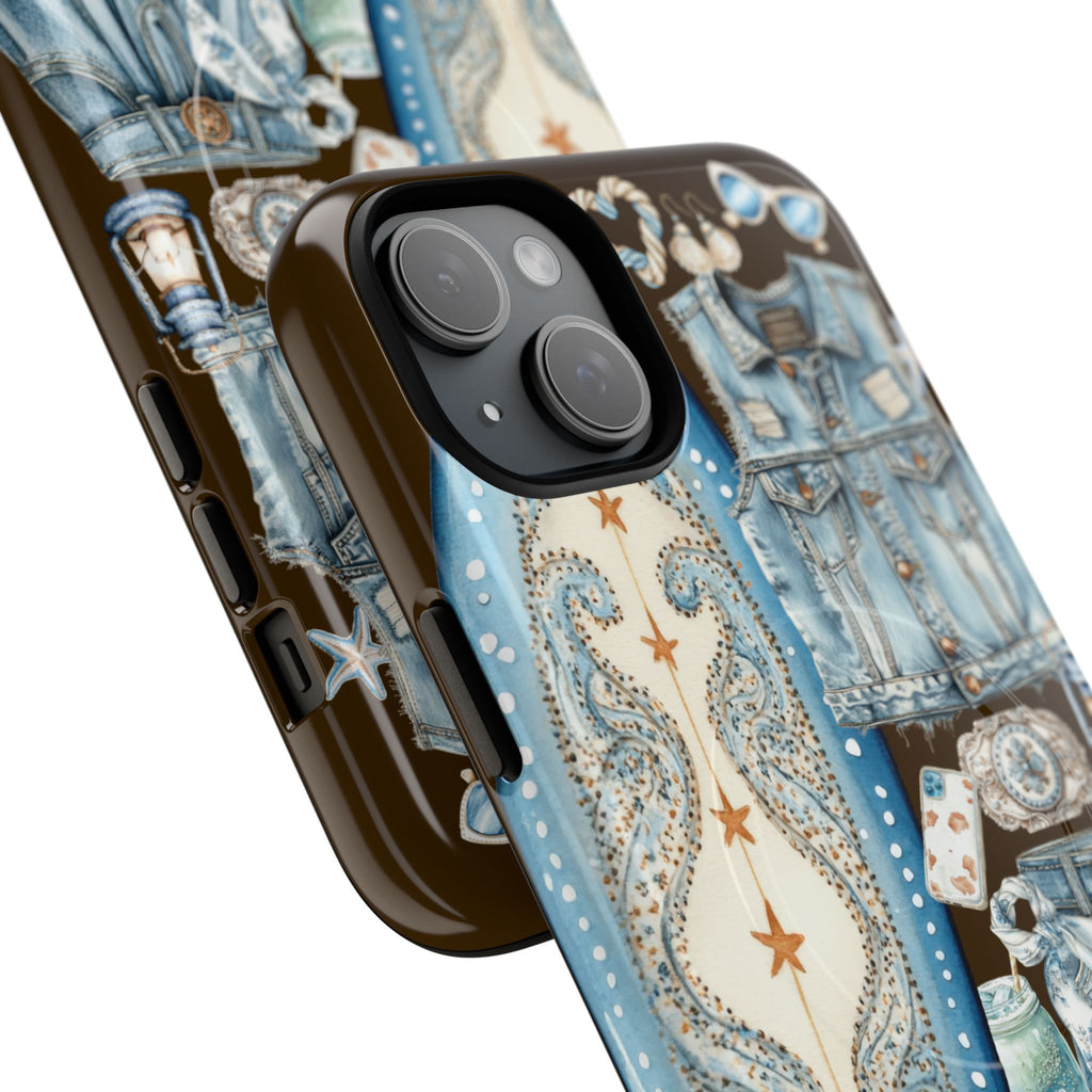 Sundown Cowgirl Boots Brown Phone Case | Coastal Western Patchwork MagSafe Design