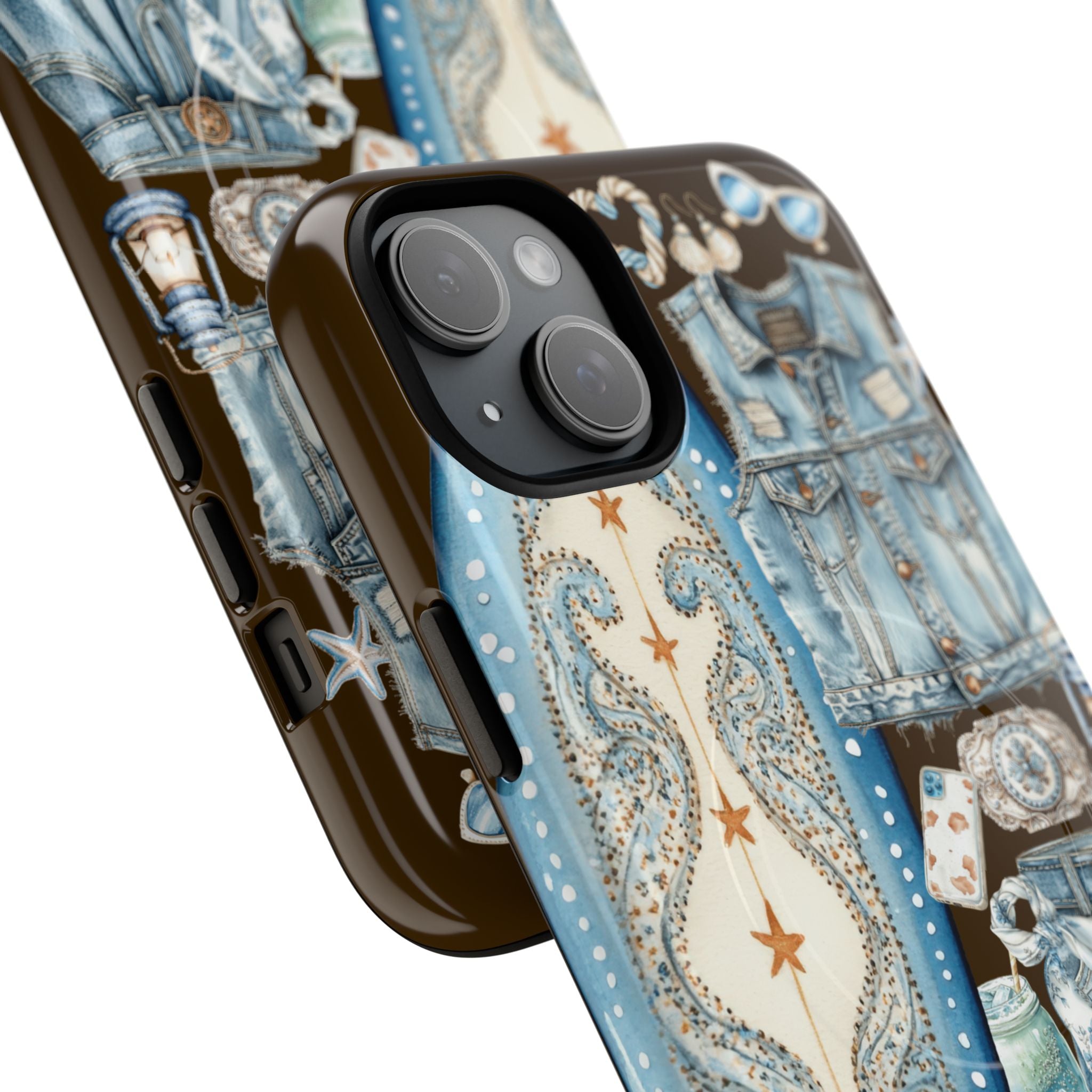 Sundown Cowgirl Boots Brown Phone Case | Coastal Western Patchwork MagSafe Design
