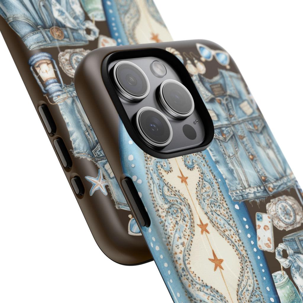 Sundown Cowgirl Boots Brown Phone Case | Coastal Western Patchwork MagSafe Design