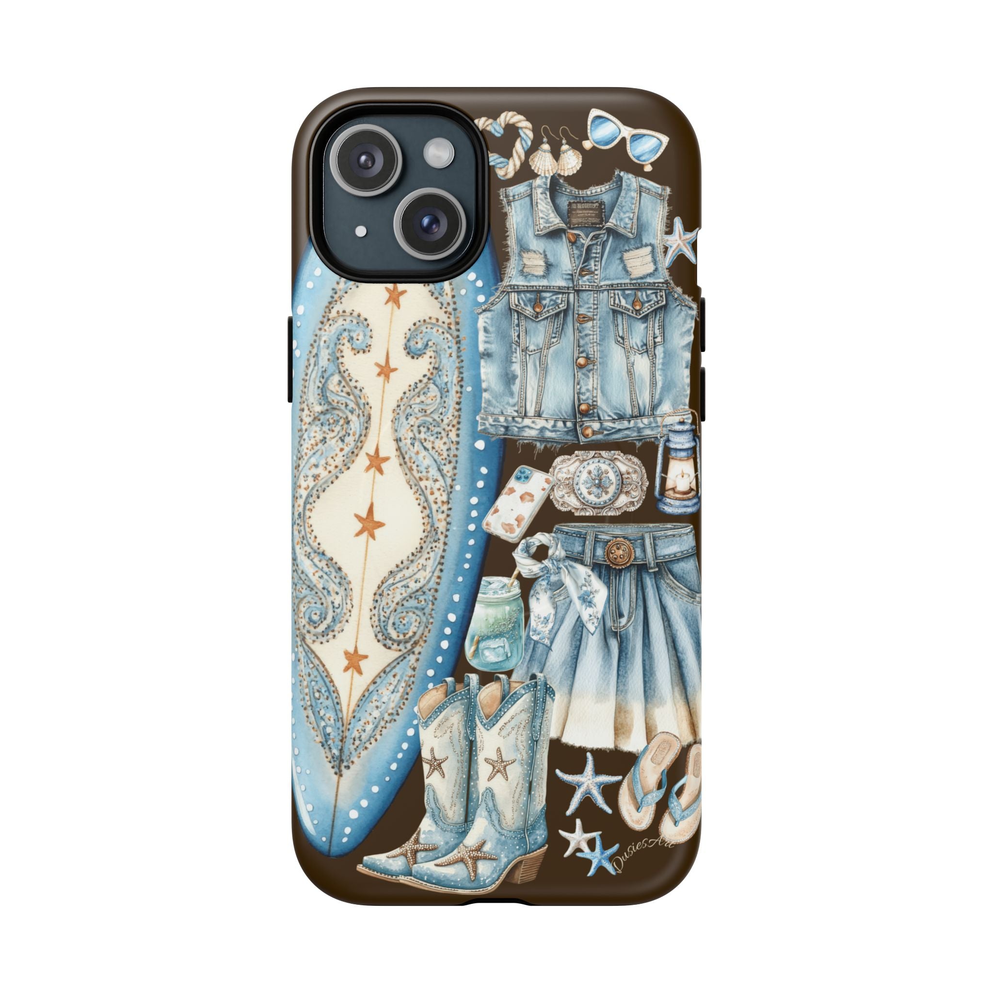Sundown Cowgirl Boots Brown Phone Case | Coastal Western Patchwork MagSafe Design