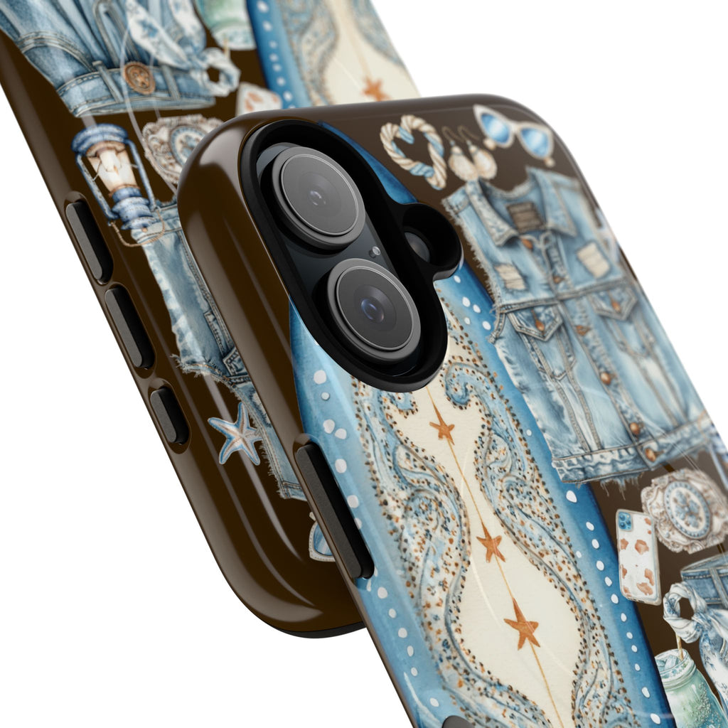 Sundown Cowgirl Boots Brown Phone Case | Coastal Western Patchwork MagSafe Design