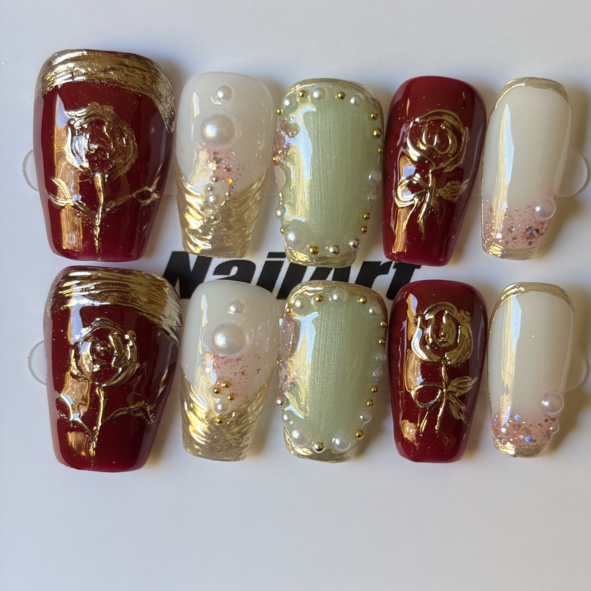 Crimson Bloom Press On-Nail Set