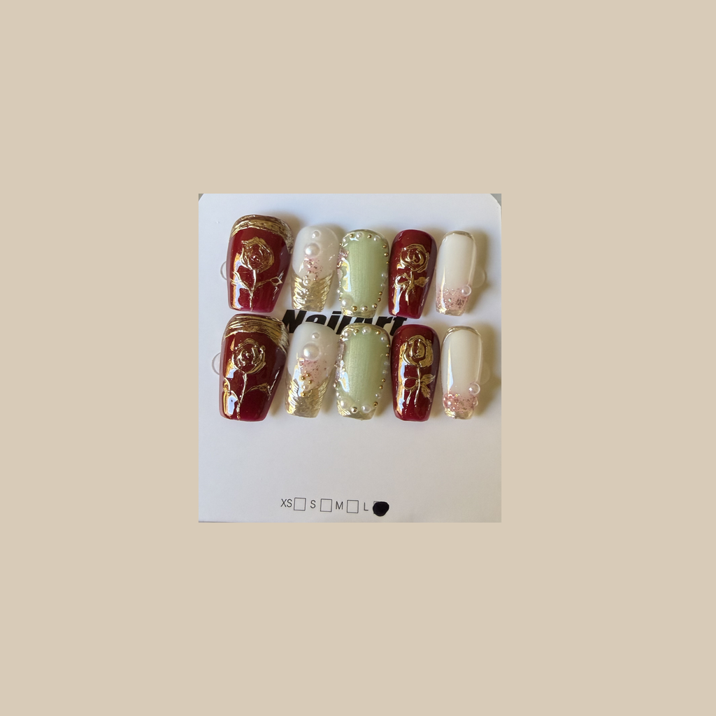 Crimson Bloom Press On-Nail Set