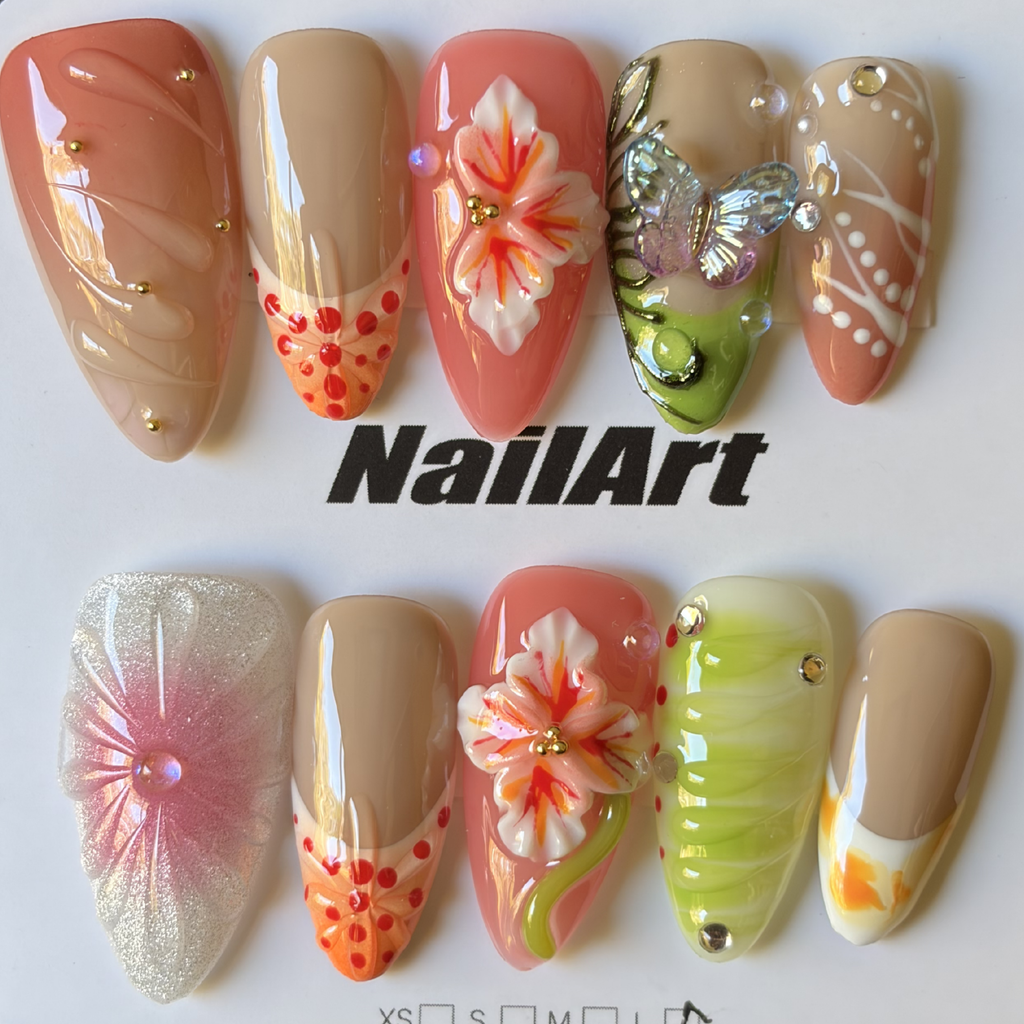 Coral Bloom Press On-Nail Set